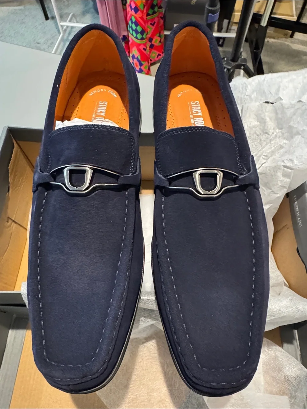 Stacy Adams Navy Suede Bit Slip-On Loafers
